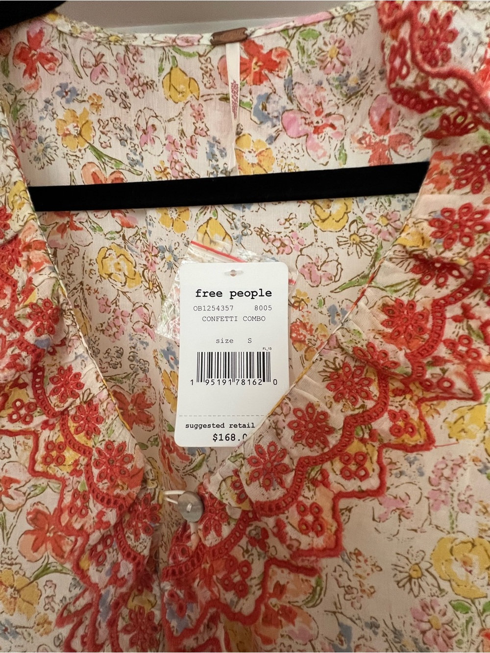Free People Floral Lace-Trim Blouse in Pink, Yellow and Coral